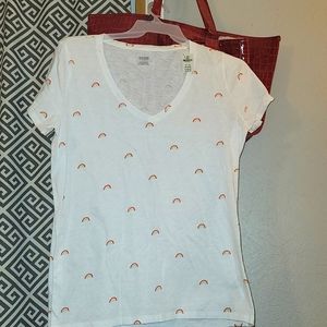 PINK Victoria's Secret Rainbow White Tee Shirt Top